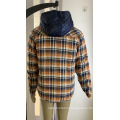 Men's Quilted Lined Flannel Shirt Jacket With Hood